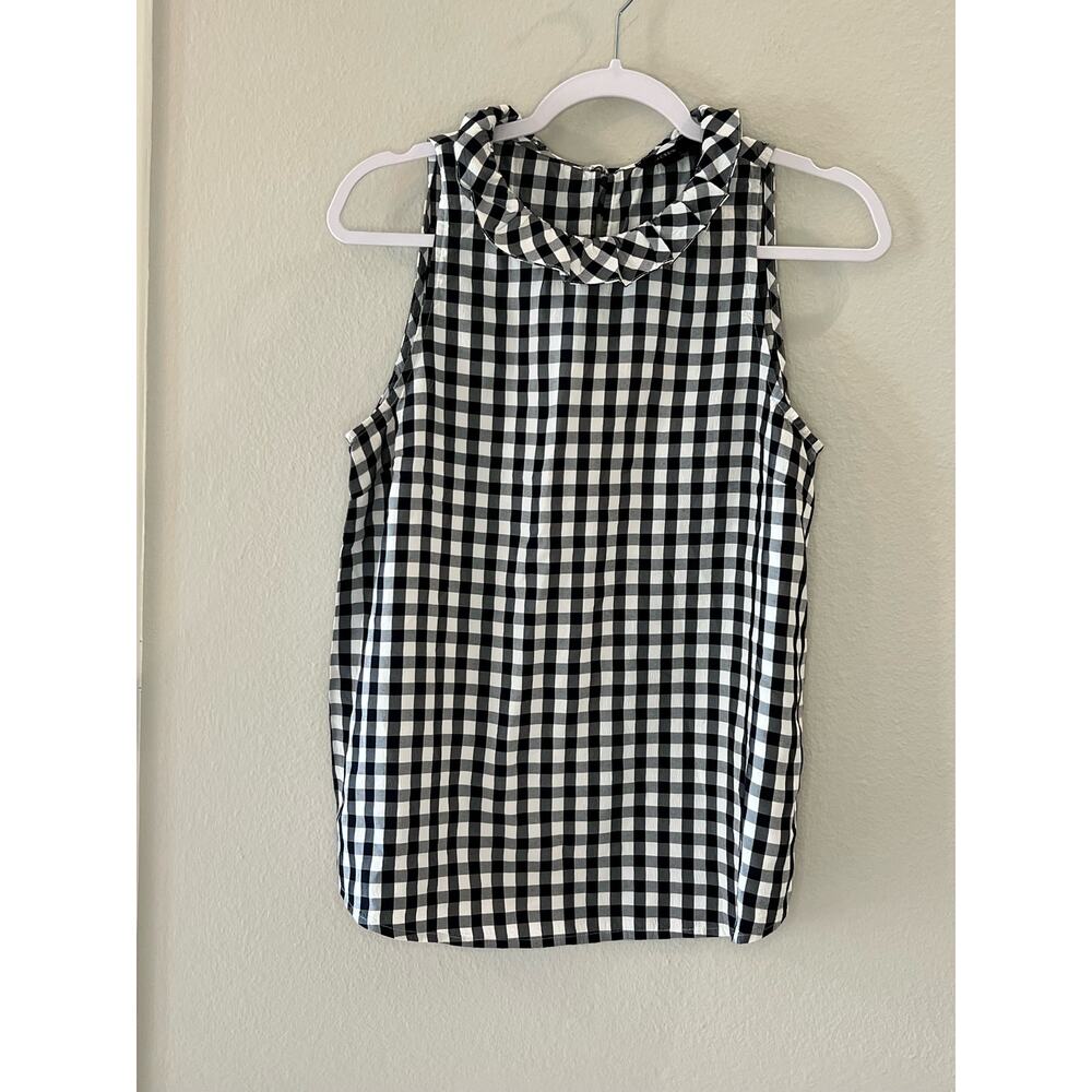 J. Crew Ruffleneck Top on Drapery Gingham Size Small Navy White